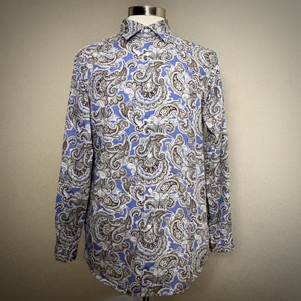 Cremieux Blue Paisley Shirt Mens Size M Long Sleeved Allover Print Cotton Retro